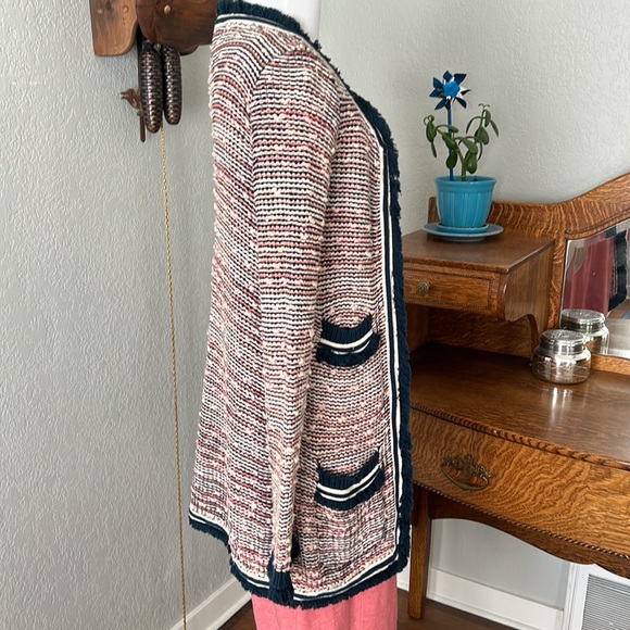 Anthropologie Moth cardigan navy blue and coral size small GUC - Picture 2 of 5